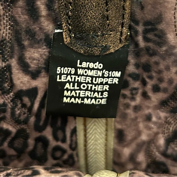 Laredo Women’s Black/Brown ACCESS WIDE CALF Leather Cowboy Boot Stitching - Picture 10 of 13